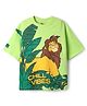 Pine Kids Disney Terry Knit Half Drop Shoulder Sleeves Oversized T-Shirt with Lion King Graphics - Light Green