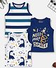 Trampoline Cotton Blend Pack Of 3 Sleeveless Space Theme Printed & Striped Tees - White & Blue