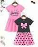 Trampoline Cotton Blend Pack Of 2 Half Sleeves Princess Text & Bow Printed Dress - Pink & Black