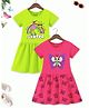 Trampoline Cotton Blend Pack Of 2 Half Sleeves Skater & Butterfly Printed Dress - Pink & Green