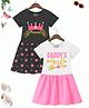 Trampoline Cotton Blend Pack Of 2 Half Sleeves Daddys Girl & Princess Text Printed Dress - White & Black