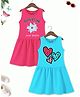 Trampoline Cotton Blend Pack Of 2 Sleeveless Star & Heart Printed Dress - Sky Blue & Pink