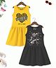 Trampoline Cotton Blend Pack Of 2 Sleeveless Unicorn & Heart Printed Dress - Yellow & Black
