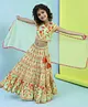 BIBA Cotton Short Sleeves Floral Printed Tassels Embellished Lehenga Choli WIth Dupatta Set - Lime Green