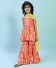 BIBA Cotton Sleeveless Floral Printed Lace Detailed Kurta Sharara With Dupatta Set - Pink