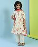 BIBA Cotton Three Fourth Sleeves Floral Printed Lace Detailed Kurta Palazzo With Dupatta Set - Cream