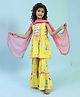 BIBA Cotton Sleeveless Floral Printed Checked & Sequins Embellished Kurta Sharara With Dupatta Set - Yellow