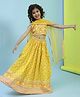 BIBA Cotton Sleeveless Floral Printed & Embroidered Mirror Work Detailed Lehenga Choli With Dupatta Set - Yellow