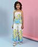BIBA Cotton Sleeveless Floral Printed Coordinating Top & Pant Set - White