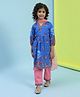 BIBA Cotton Three Fourth Puffed Sleeves Floral Printed Lace Embellished Kurta Pant With Dupatta Set - Blue