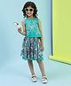 BIBA Cotton Sleeveless Tropical Theme Printed Embroidered Coordinating Top & Skirt Set - Green