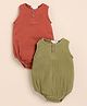 Cot & Candy Muslin Pack Of 2 Sleeveless Solid Onesies - Olive & Picante