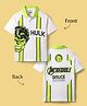 Pine Kids Marvel Terry Knit Half Sleeves Polo T-Shirt With Front And Back Avenger Hulk Graphics - White & Green