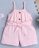 BUMZEE Cotton Knit Sleeveless Frill Detailing Solid Jumpsuit With Belt - Baby Pink