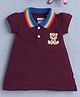 BUMZEE Cotton Knit Half Sleeves Teddy Bear Embroidered Collared Dress - Wine