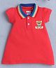 BUMZEE Cotton Knit Half Sleeves Teddy Bear Embroidered Collared Dress - Red