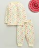 BUMZEE Cotton Knit Full Sleeves Hearts Printed Co-ords Night Suit - Cream