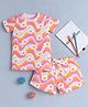 BUMZEE Cotton Knit Half Sleeves Lehariya & Flower Printed T-Shirt & Short Co-Ord Set - Multicolor