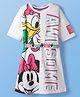 Pine Kids Disney Terry Knit Oversize Drop Shoulder Half Sleeves Cut & Sew Sweatshirt Dress with Minnie and Friends Graphics - White
