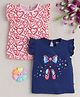 BUMZEE Cotton Knit Frill Sleeves T-Shirts Heart & Bow Print Pack Of 2 - Pink & Navy Blue