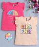 BUMZEE Cotton Knit Frill Sleeves T-Shirts Girl Power Text Print Pack Of 2 - Pink & Dark Pink