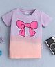 BUMZEE Cotton Knit Half Sleeves Ombre T-Shirt with Bow Print - Lavender  & Peach