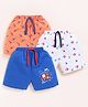 BUMZEE Cotton Knit Above Knee Length Shorts With Aeroplane & Giraffe Print Pack Of 3 - Blue Orange & White