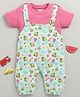 BUMZEE Cotton Knit Dungaree With Half Sleeves T-Shirt Floral Print - Pink & Mint Green