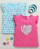 BUMZEE Cotton Knit Frill Sleeves T-Shirt with Floral & Heart Print Pack Of 2 - Light Blue & Pink