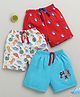 BUMZEE Cotton Knit Above Knee Length Shorts With Dino Print Shorts Pack Of 3 - Red Light Blue & White