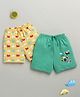 BUMZEE Cotton Knit Above Knee Length Shorts With Aeroplane Print Pack Of 2 - Yellow & Green