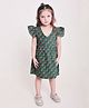 Polka Tots Cotton Sleeveless Frill Detailed Floral Printed Dress With Hair Band - Dark Green