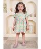 Polka Tots Cotton Woven Half Puffed Sleeves Frill Detailed & Floral Printed Dress With Coordinating Headband Set - Green