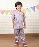 Polka Tots Cotton Woven Half Sleeves Animals Printed Coordinating Night Suit Set - Purple