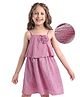 Hola Bonita Knit Sleeveless Shimmer Fabric Solid Frock With Floral Applique - Pink