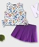 Tiara Cotton Sleeveless Butterflies Printed Top & Skort Set - Purple