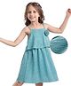 Hola Bonita Knit Sleeveless Shimmer Fabric Solid Frock With Floral Applique - Teal Blue