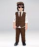 BAD BOYS Satin Full Sleeves 3 Piece Checked Party Suit Set With Tie & Cap - Brown