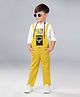 BAD BOYS Cotton  Full Sleeves Positive Text Patch Detailed Dungaree With Teddy Bear Printed Hooded Tee Set - Mustard