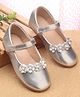 Babyoye Velcro Closure Ballerina With Floral Applique - Silver