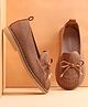 Babyoye Slip Ons Formal Shoes with Bow Applique - Brown