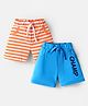 Doodle Poodle 100% Cotton Knit Knee Length Shorts With Stripes & Text Print Pack Of 2 - Light Blue & Orange