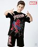Pine Kids Marvel Single Jersey Knit Half Drop Shoulder Sleeves T-Shirt & Shorts Set With Spider-Man Graphics - Black