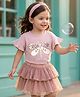 Little Kangaroos Cotton Woven Half Sleeves Top & Skirt Set With Butterfly Print & Applique - Purple