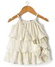 Little Kangaroos Woven Sleeveless Solid Frock With Sling Bag - Cream