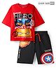 Pine Kids Marvel Single Jersey Knit Half Sleeves Drop Shoulder T-Shirt & Short Set With Avengers Graphics Red & Black