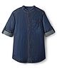 Pine Kids Denim Woven Full Sleeves Mandarin Collar Washed Shirt - Navy Blue