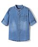 Pine Kids Denim Woven Manderin Collar Washed Full Sleeves Shirt - Blue