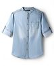 Pine Kids Denim Woven Manderin Collar Washed Full Sleeves Shirt - Light Blue