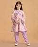 MASTARANG Cotton Full Bell Sleeves Butterfly Printed Schiffli Embroidered & Lace Detailed Kurta Pant Set - Lilac